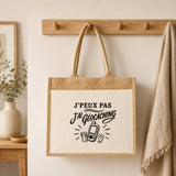 Sac Cabas Jute avec Poche J’peux pas j’ai Géocaching