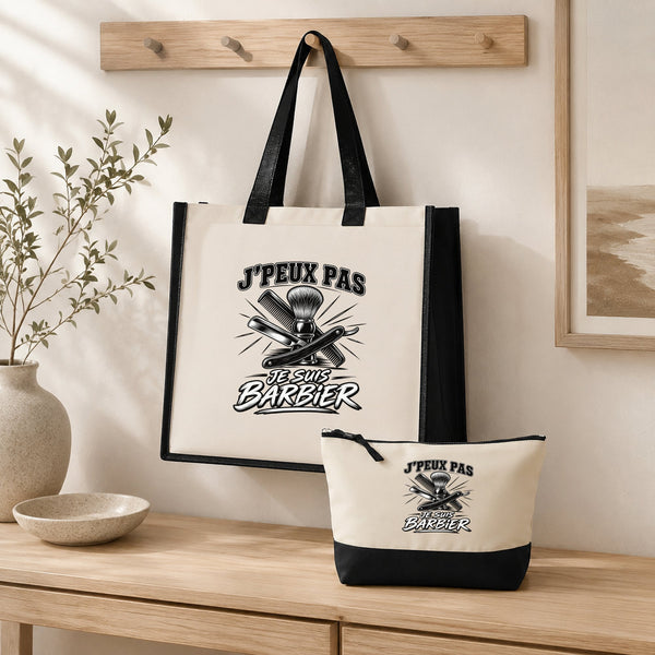 Ensemble Cabas et Trousse J’peux pas je suis Barbier