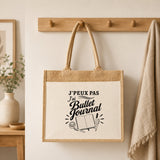 Sac Cabas Jute avec Poche J’peux pas j’ai Bullet Journal