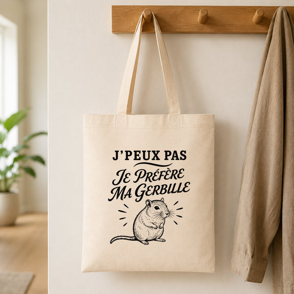 Tote Bag Beige J’peux pas je préfère ma Gerbille