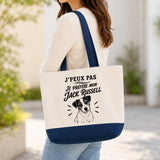 Grand Sac Cabas Fond Bleu J’peux pas je préfère mon Jack Russell