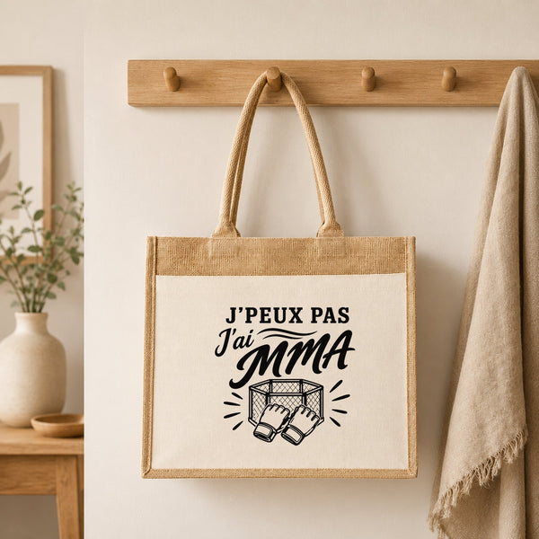Sac Cabas Jute avec Poche J’peux pas j’ai MMA
