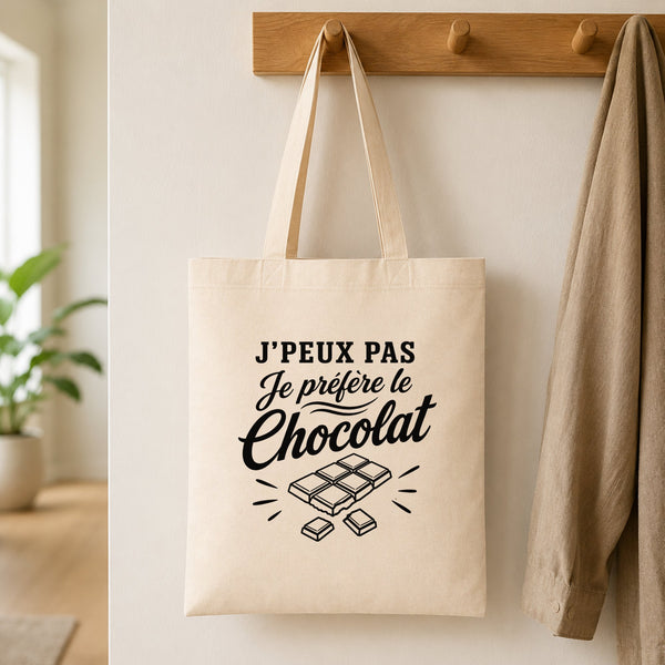 Tote Bag Beige J’peux pas je préfère le Chocolat