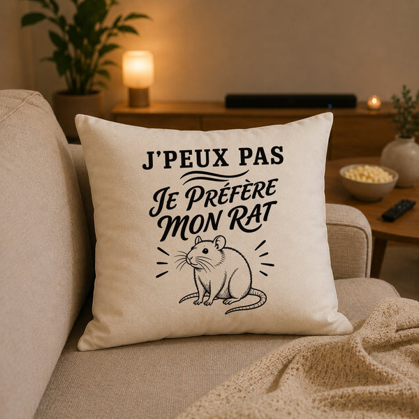 Housse de Coussin J’peux pas je préfère mon Rat