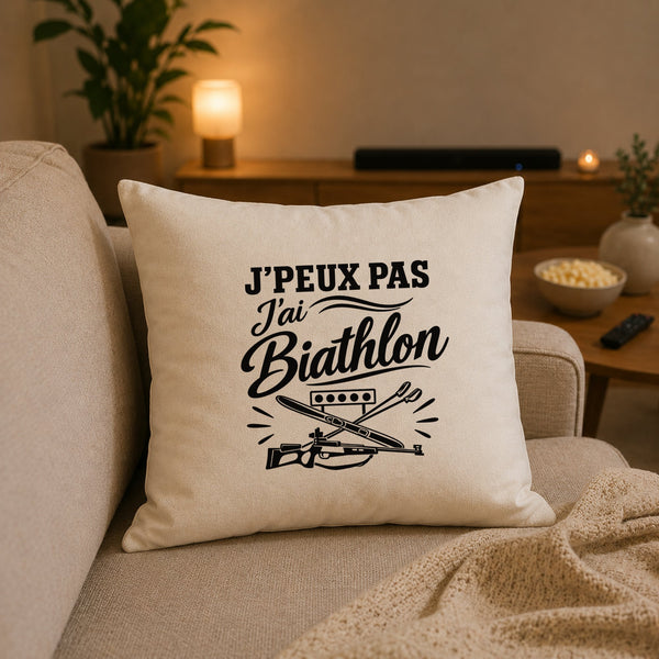 Housse de Coussin J’peux pas j’ai Biathlon