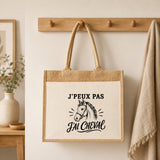 Sac Cabas Jute avec Poche J’peux pas j’ai Cheval