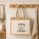 Sac Cabas Jute avec Poche J’peux pas je suis Nounou