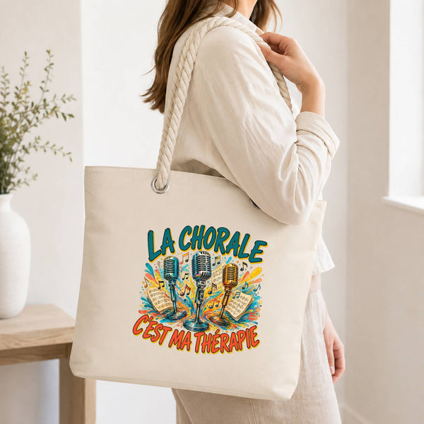 Grand Sac Cabas Beige La chorale c'est ma thérapie