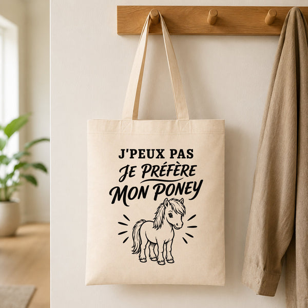 Tote Bag Beige J’peux pas je préfère mon Poney