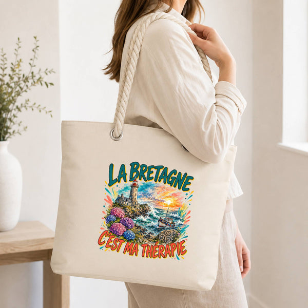 Grand Sac Cabas Beige La bretagne c'est ma thérapie