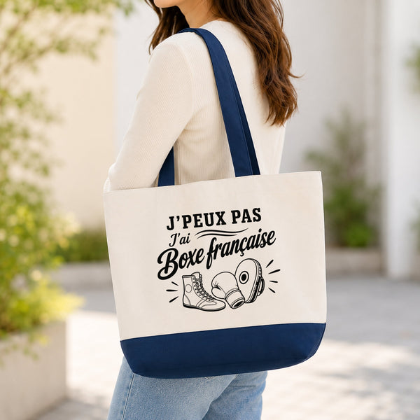 Grand Sac Cabas Fond Bleu J’peux pas j’ai Boxe française