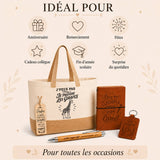 Coffret Cadeau J’peux pas je préfère les Girafes – Sac jute, carnet, stylo, porte-clés et marque-page
