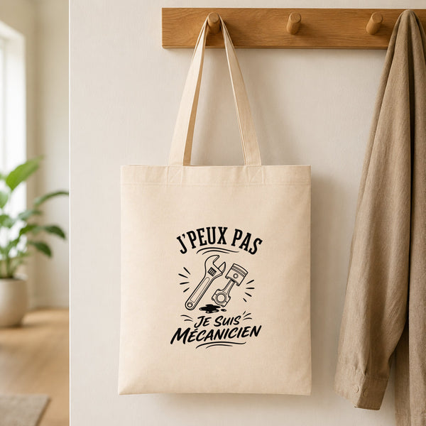 Tote Bag Beige J’peux pas je suis Mécanicien