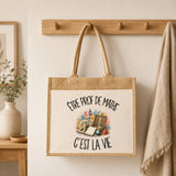 Sac Cabas Jute avec Poche Être prof de maths c'est la vie