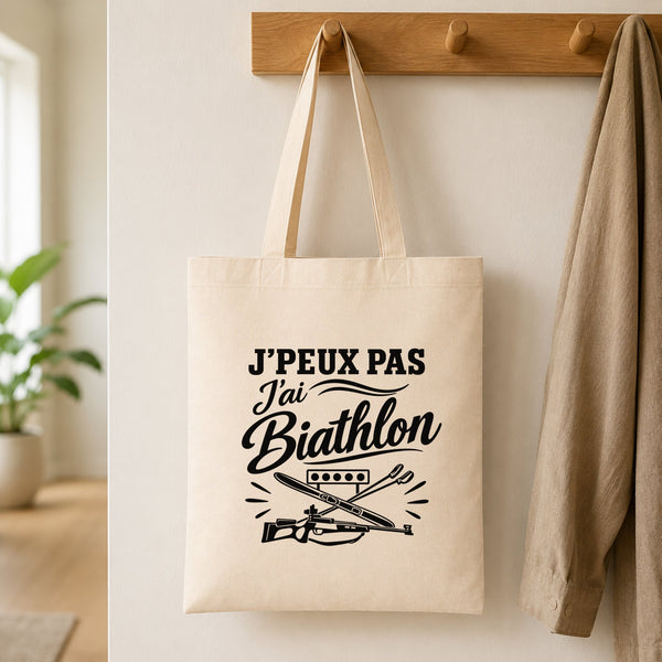 Tote Bag Beige J’peux pas j’ai Biathlon