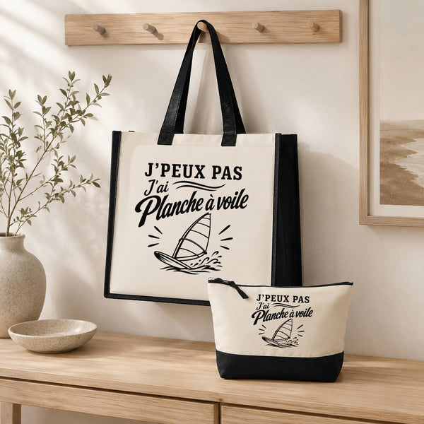 Ensemble Cabas et Trousse J’peux pas j’ai planche à voile J'peux pas minimaliste