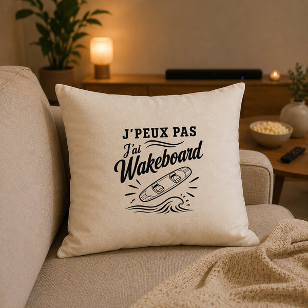 Housse de Coussin J’peux pas j’ai Wakeboard