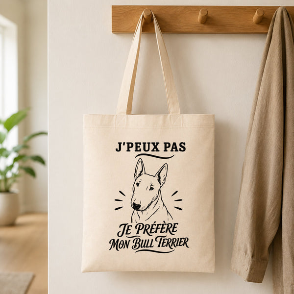 Tote Bag Beige J’peux pas je préfère mon Bull Terrier