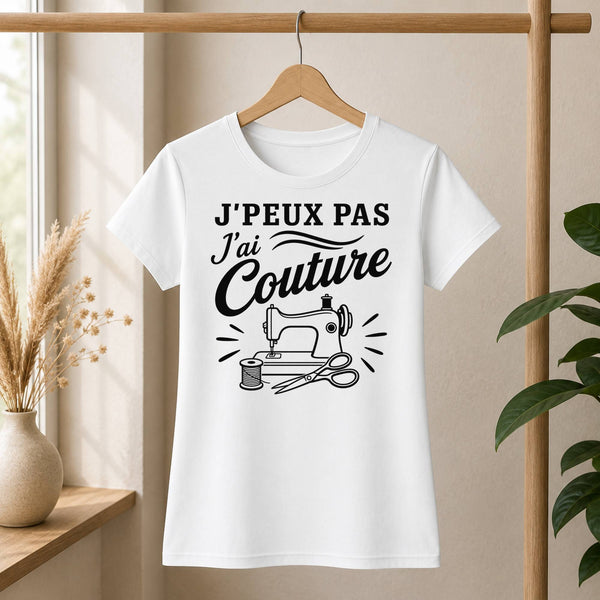 T-shirt Femme Blanc J’peux pas j’ai couture J'peux pas minimaliste