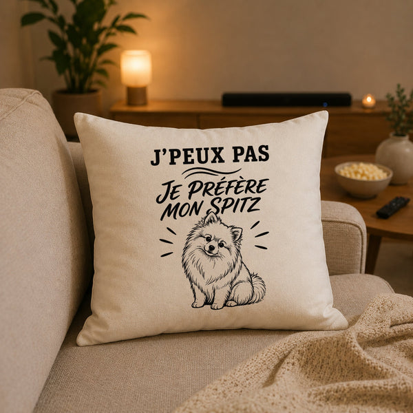 Housse de Coussin J’peux pas je préfère mon Spitz