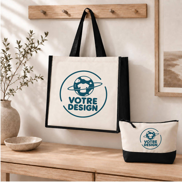 Duo trousse + cabas contour noir - Votre design - Planetee