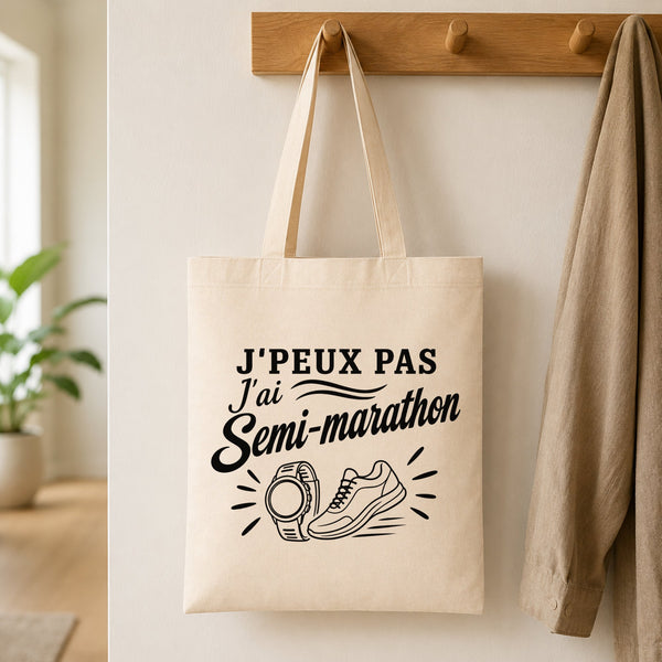 Tote Bag Beige J’peux pas j’ai Semi-marathon