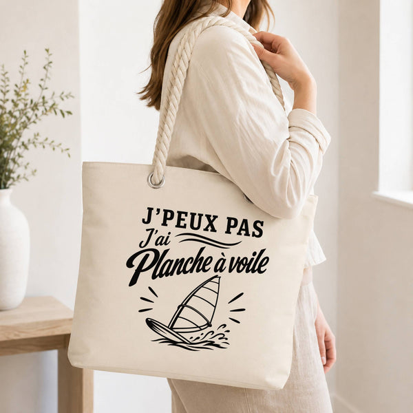 Grand Sac Cabas Beige J’peux pas j’ai planche à voile J'peux pas minimaliste