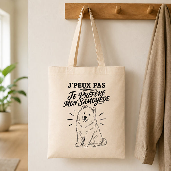 Tote Bag Beige J’peux pas je préfère mon Samoyède