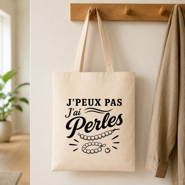 Tote Bag Beige J’peux pas j’ai Perles