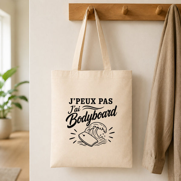 Tote Bag Beige J’peux pas j’ai Bodyboard