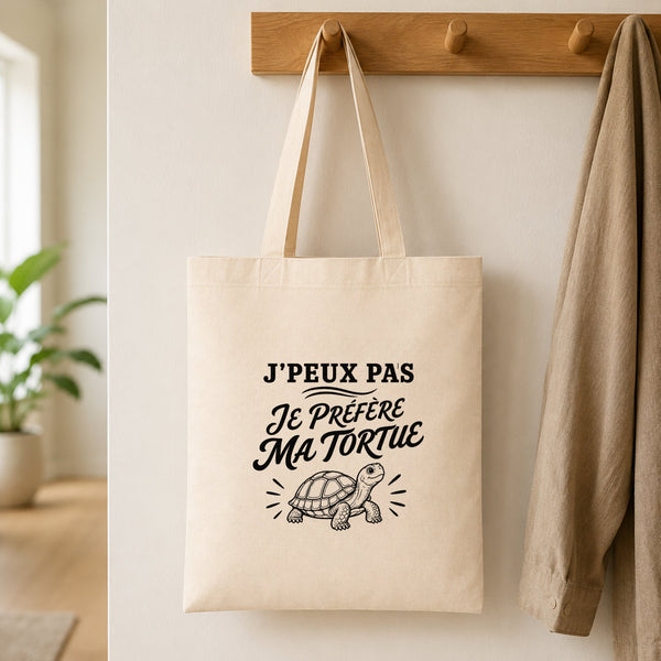 Tote Bag Beige J’peux pas je préfère ma Tortue