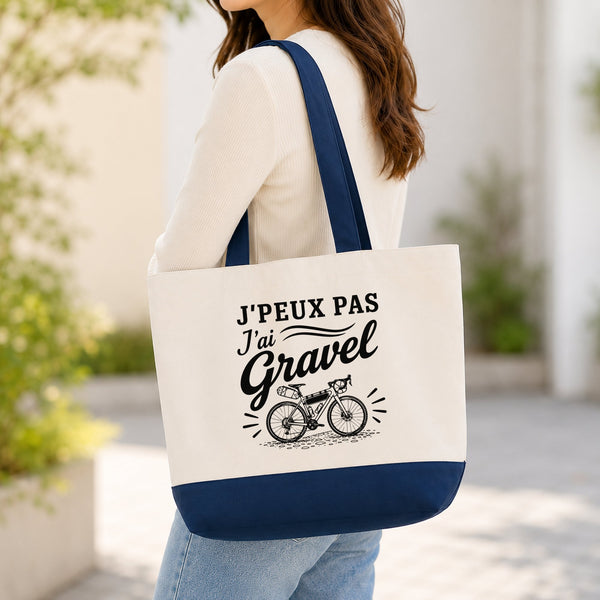Grand Sac Cabas Fond Bleu J’peux pas j’ai Gravel