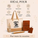 Coffret Cadeau J’peux pas je suis Barbier – Sac jute, carnet, stylo, porte-clés et marque-page