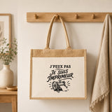 Sac Cabas Jute avec Poche J’peux pas je suis Imprimeur