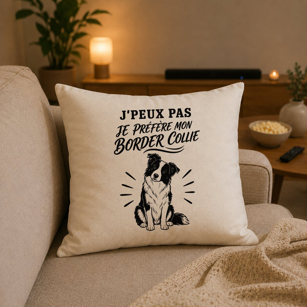 Housse de Coussin J’peux pas je préfère mon Border Collie