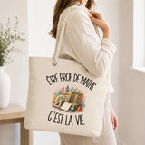 Grand Sac Cabas Beige Être prof de maths c'est la vie