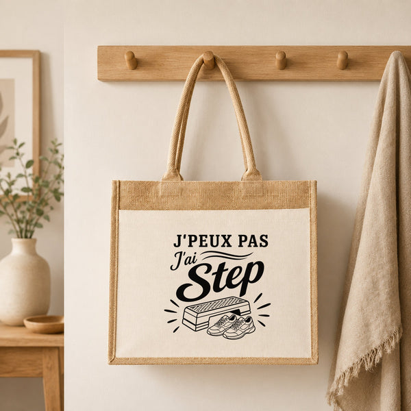 Sac Cabas Jute avec Poche J’peux pas j’ai Step