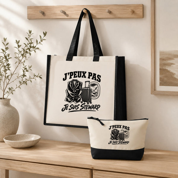 Ensemble Cabas et Trousse J’peux pas je suis Steward