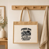 Sac Cabas Jute avec Poche J’peux pas je suis Prothésiste ongulaire