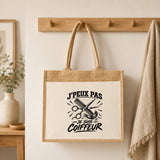 Sac Cabas Jute avec Poche J’peux pas je suis Coiffeur