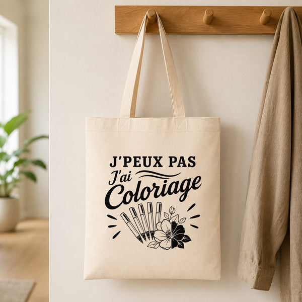 Tote Bag Beige J’peux pas j’ai Coloriage