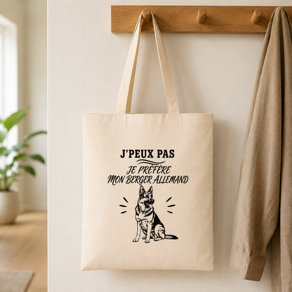 Tote Bag Beige J’peux pas je préfère mon Berger Allemand