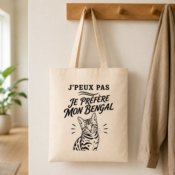 Tote Bag Beige J’peux pas je préfère mon Bengal