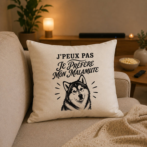 Housse de Coussin J’peux pas je préfère mon Malamute