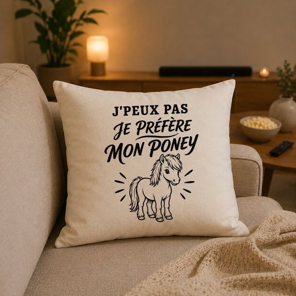 Housse de Coussin J’peux pas je préfère mon Poney