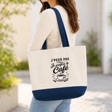 Grand Sac Cabas Fond Bleu J’peux pas je préfère le Café