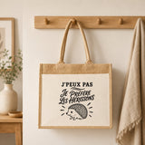 Sac Cabas Jute avec Poche J’peux pas je préfère les Hérissons