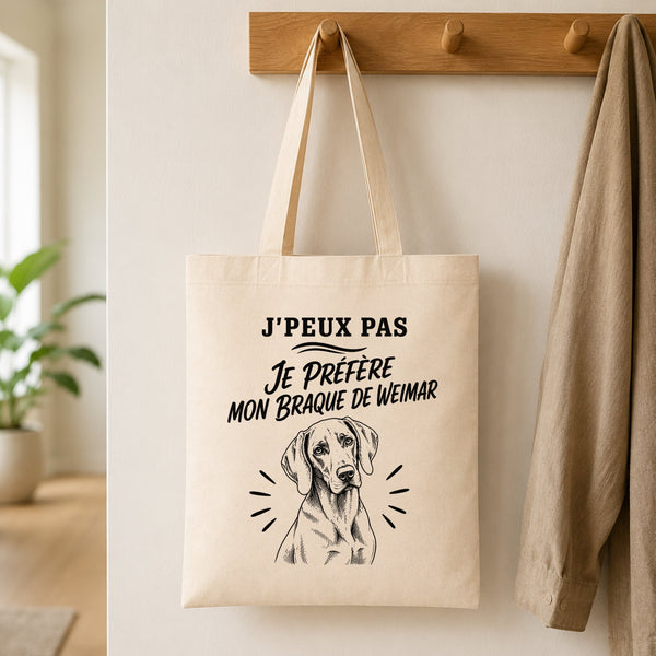 Tote Bag Beige J’peux pas je préfère mon Braque de Weimar