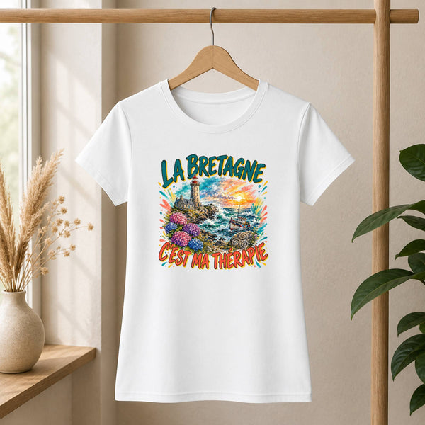 T-shirt Femme Blanc La bretagne c'est ma thérapie