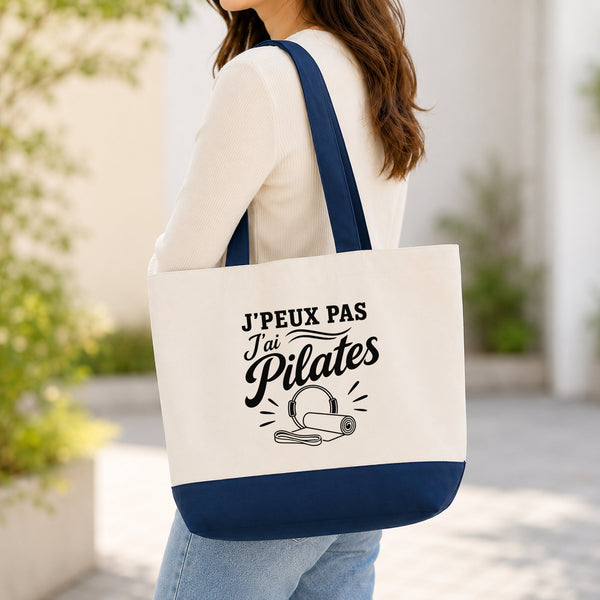 Grand Sac Cabas Fond Bleu J’peux pas j’ai Pilates